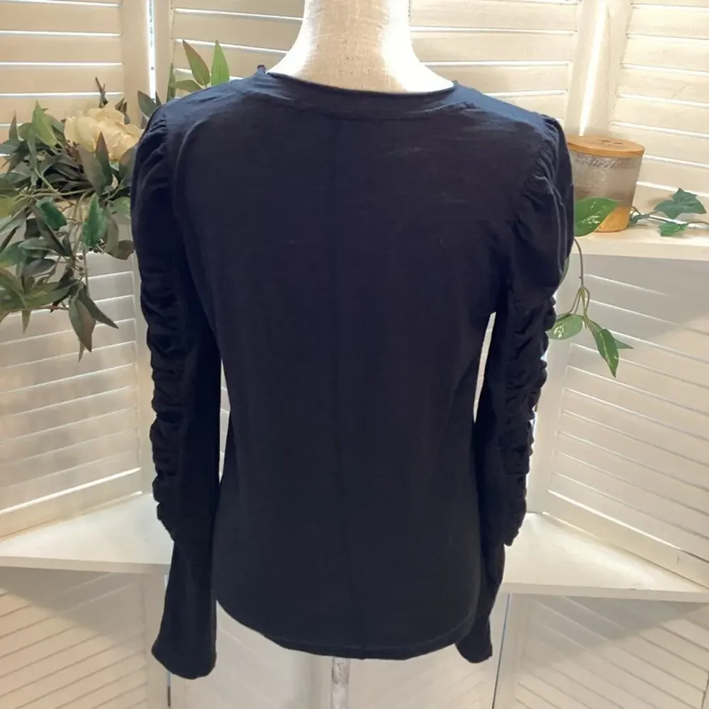 WE THE FREE SYNCHED SLEEVE BLACK LONG SLEEVE BLOUSE SIZE SMALL 1252 - Picture 9 of 9